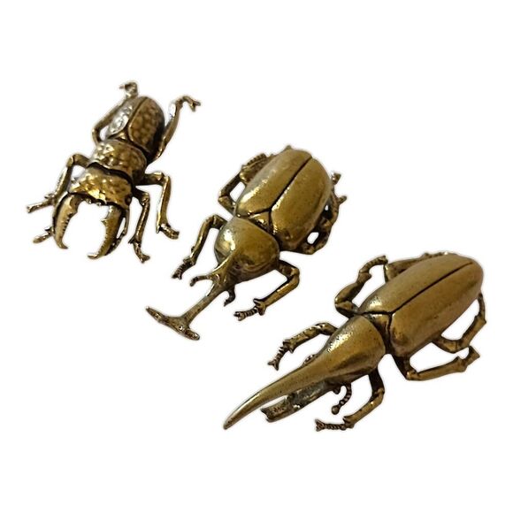 3 Metal Insect Figures Bugs Beetles Gold Tone Steampunk Halloween Cake Topper - Picture 11 of 15
